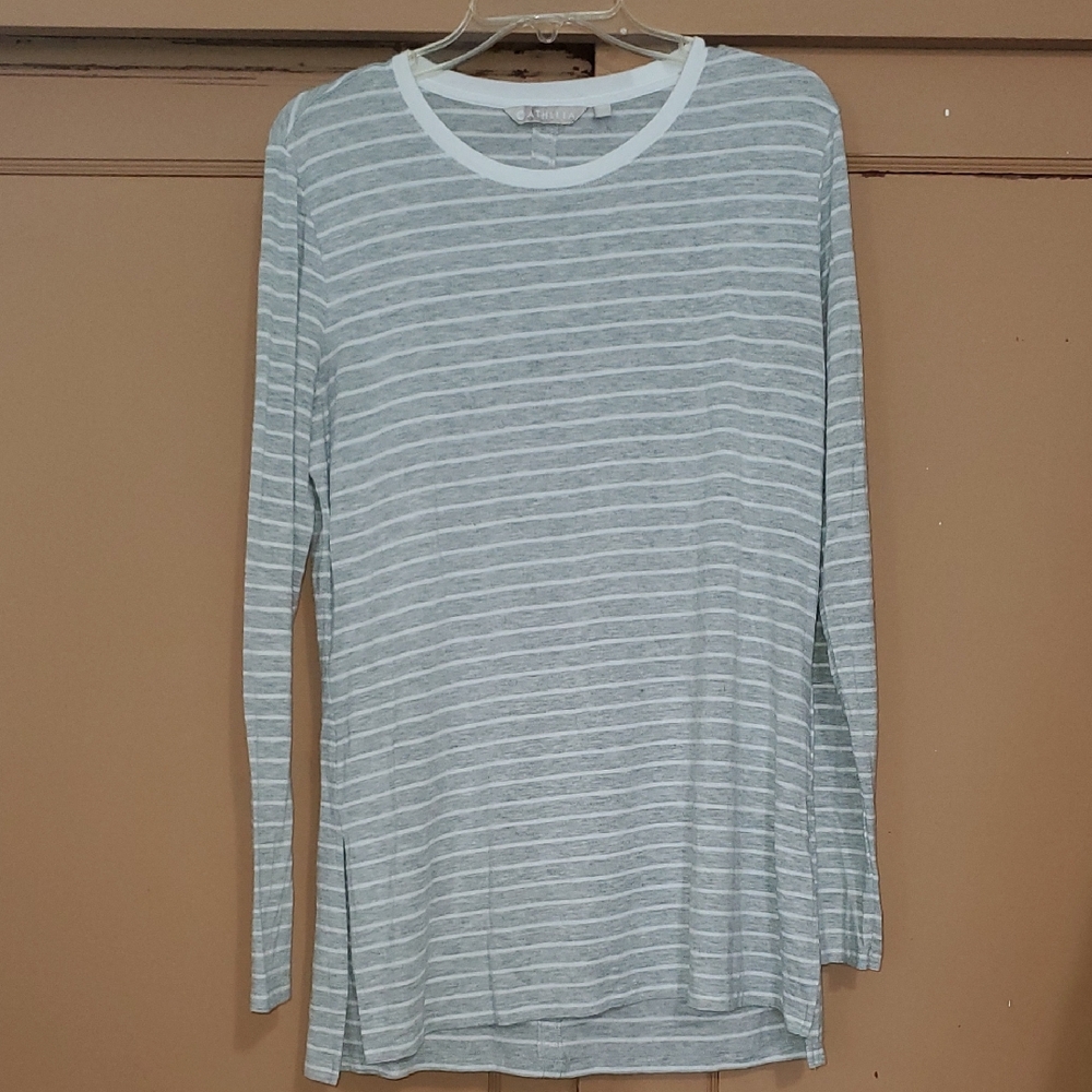 Athleta Gray Striped Long Sleeve Tee